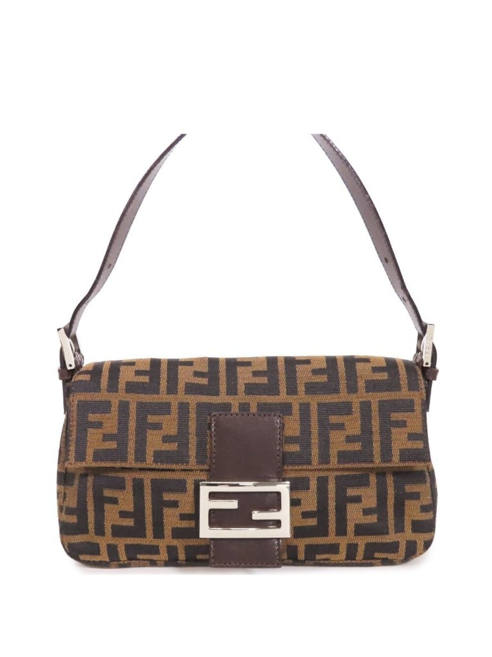 Fendi Mamma Bucket Brown Canvas Leather Zucca Pattern Bag Handbag